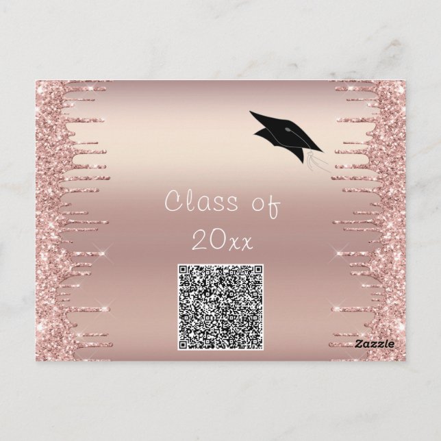 Rose Gold Glitzer Abschluss Einladung Beispiel Postkarte (Rückseite)