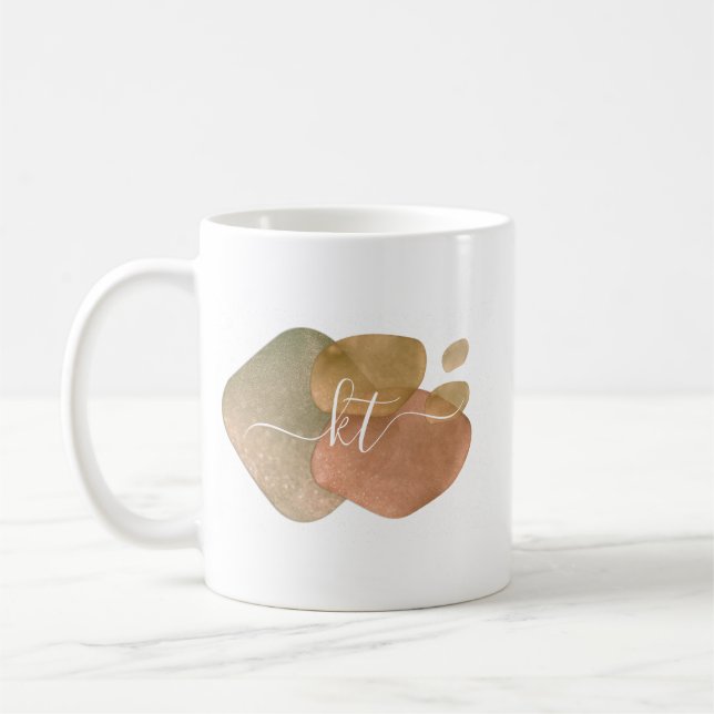 Rose Gold Glitzer Abstrakte Formen Monogram Kaffeetasse (Links)