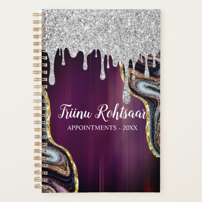 Rose Gold Glitzer agate Marmor Monogramm 2023 Planer (Vorderseite)