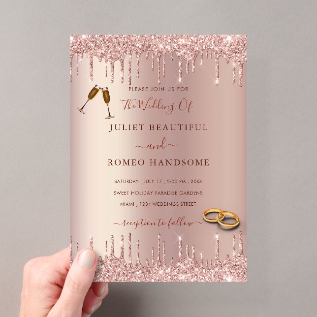 Rose Gold Glitzer Akryllische Hochzeitseinladung Acryleinladungen (Insitu (Handheld))