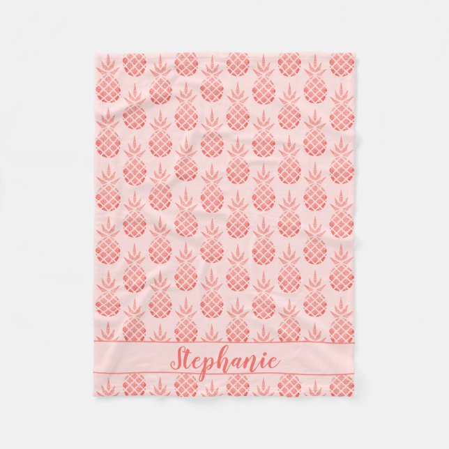 Rose Gold Glitzer Ananas Skriptname Rosa Fleecedecke (Vorderseite)