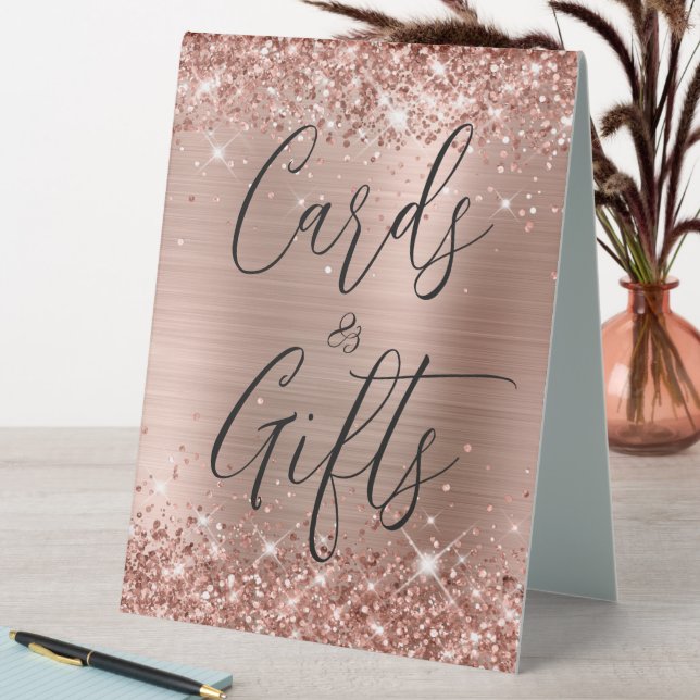 Rose Gold Glitzer and Foil Wedding Cards & Gifts Tischaufsteller (In Situ (Tisch))