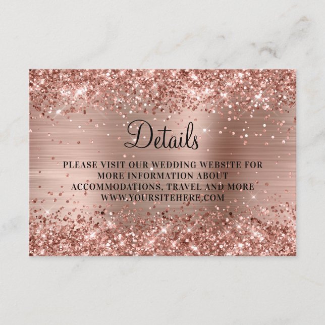 Rose Gold Glitzer and Foil Wedding Details Begleitkarte (Vorderseite)
