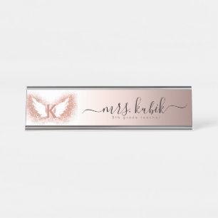 Rose Gold Glitzer Angel Wings Schreibtisch Namensp Schreibtischnamensplakette
