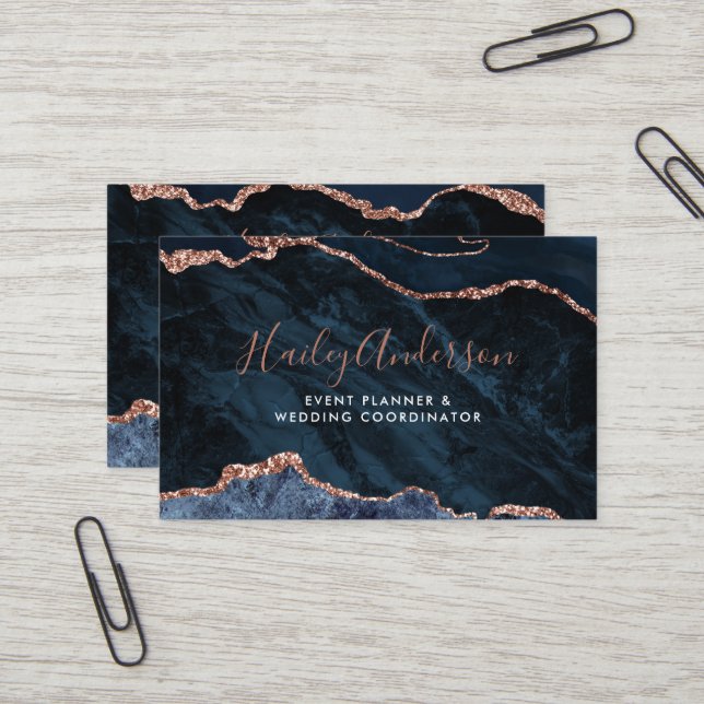 Rose Gold Glitzer Aquarell Gilded Agate Visitenkarte (Vorderseite/Rückseite Beispiel)