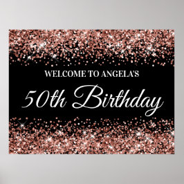 Rose Gold Glitzer auf Black 50. Geburtstag Willkom Poster