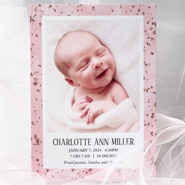 Rose Gold Glitzer Baby Birth Announccard Ankündigung (Von Creator hochgeladen)