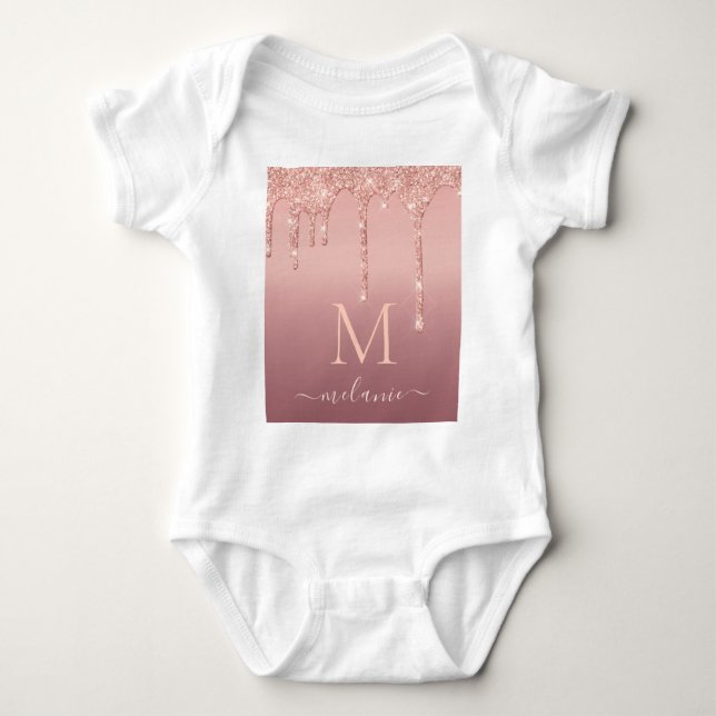 Rose Gold Glitzer Baby Bodysuit Individuelle Name  Strampler (Vorderseite)
