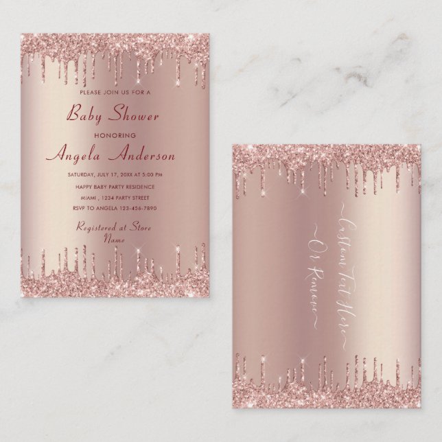 Rose Gold Glitzer Baby Shower Einladung Vorlage (Vorne/Hinten)