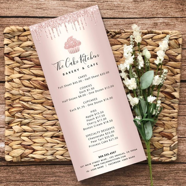 Rose Gold Glitzer Bäckerei Cupcake Konditorei Koch Werbekarte (Von Creator hochgeladen)