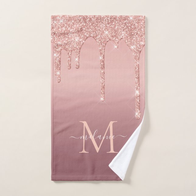 Rose Gold Glitzer Badetücher Individuelle Name Let Badhandtuch Set (Handtuch)