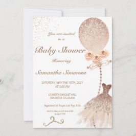 Rose Gold Glitzer Ballon Dress Baby Dusche Einladung