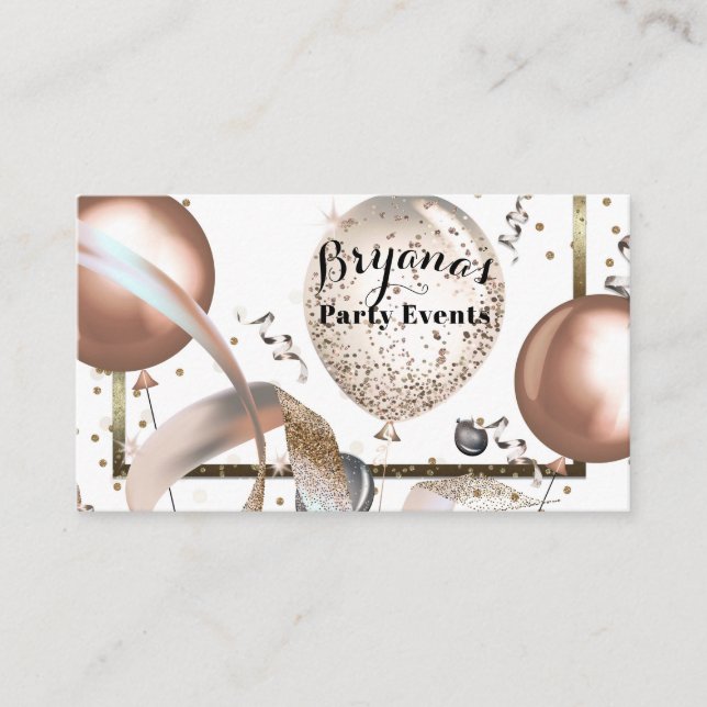 Rose Gold Glitzer Balloons Weißer Party Planer Visitenkarte (Vorderseite)