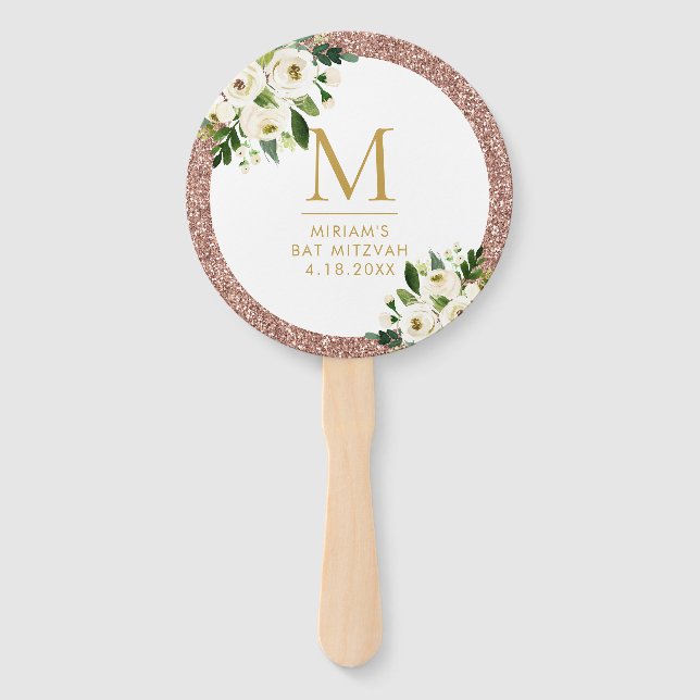 Rose Gold Glitzer Bat Mitzvah Fan Fächer (Vorderseite)