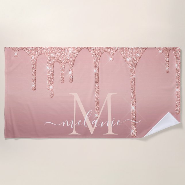 Rose Gold Glitzer Beach Handtuch Individuelle Name (Vorderseite)