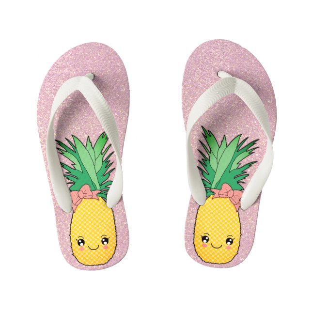 Rose Gold Glitzer Beach Kawaii Ananas Obst Kinderbadesandalen (Fußbett)