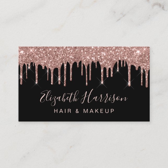 Rose Gold Glitzer Beauty Black Visitenkarte (Vorderseite)