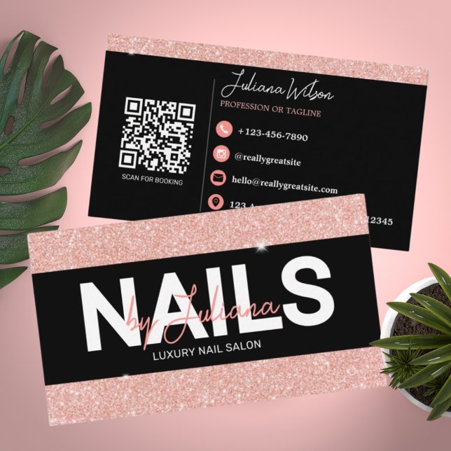 Rose Gold Glitzer Beauty Salon QR Code Visitenkarte (Von Creator hochgeladen)