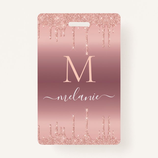 Rose Gold Glitzer Benutzerdefiniert Abzeichen für  Ausweis (Vorderseite)