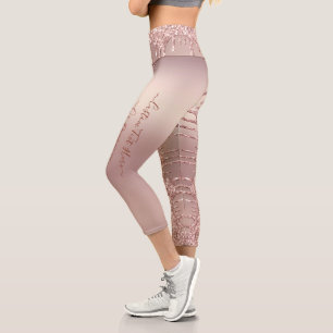 Rose Gold Glitzer Benutzerdefinierter Text Capri L Leggings
