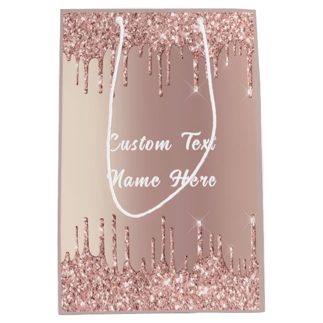 Rose Gold Glitzer Benutzerdefinierter Text Ihr Nam Mittlere Geschenktüte (Vorderseite)