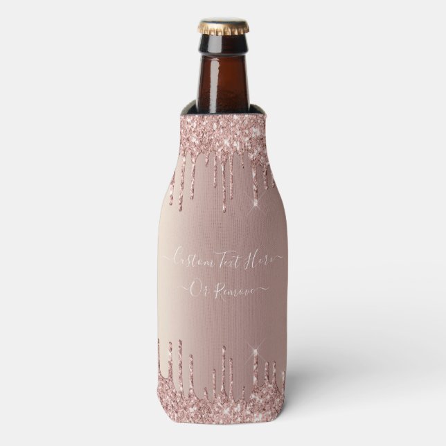 Rose Gold Glitzer Benutzerdefinierter Textname Fla Flaschenkühler (Flaschenvorderseite)