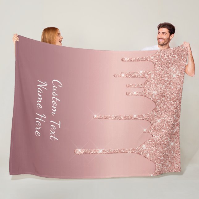 Rose Gold Glitzer Benutzerdefinierter Textname Fle Fleecedecke (Beispiel)