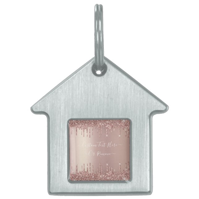 Rose Gold Glitzer Benutzerdefinierter Textname ID- Tiermarke (Vorderseite)