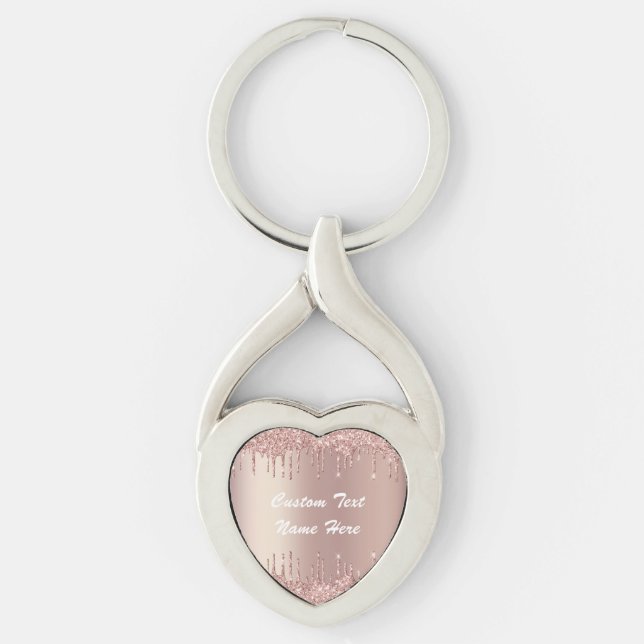 Rose Gold Glitzer Benutzerdefinierter Textname Sch Schlüsselanhänger (Vorderseite)