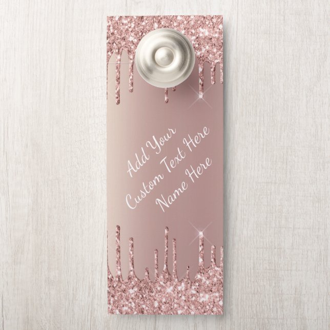 Rose Gold Glitzer Benutzerdefinierter Textname Tür Türanhänger (Auf Knauf)