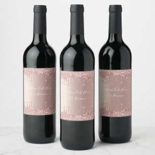 Rose Gold Glitzer Benutzerdefinierter Textname Wei Weinetikett