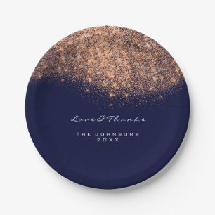 Rose Gold Glitzer Birthday Blue Navy 16. Hochzeit Pappteller