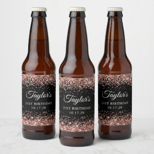 Rose Gold Glitzer Black 21. Geburtstag Bierflaschenetikett