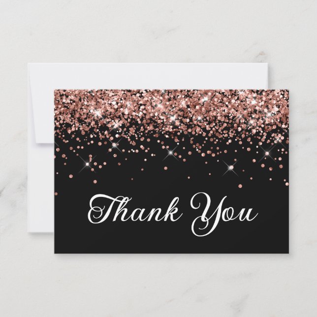 Rose Gold Glitzer Black 50. Geburtstag Dankeskarte (Vorderseite)