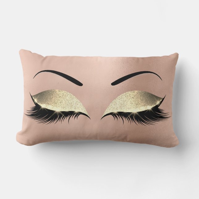 Rose Gold Glitzer Black Glam Makeup Lashes Lendenkissen (Vorderseite)