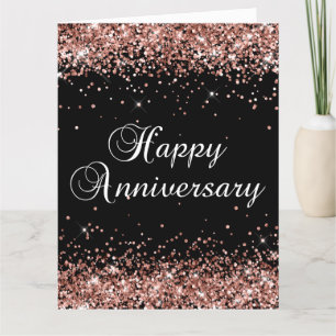 Rose Gold Glitzer Black Happy Jubiläum Karte
