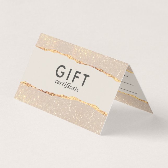 Rose Gold Glitzer & Black Modern Geschenkgutschein (Vorderseite)