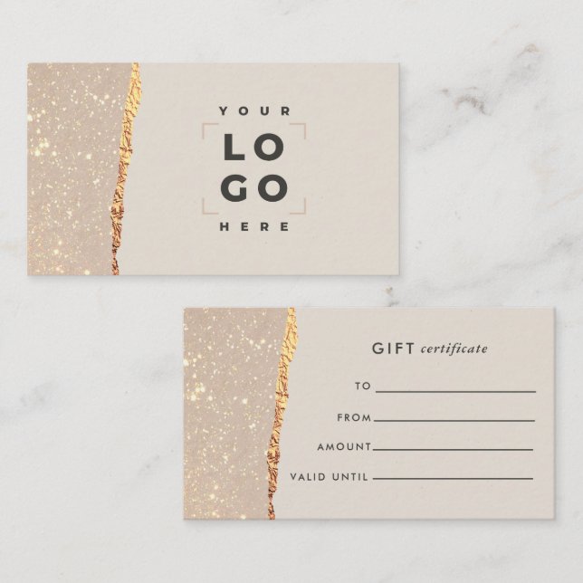 Rose Gold Glitzer & Black Modern Geschenkgutschein Visitenkarte (Vorne/Hinten)