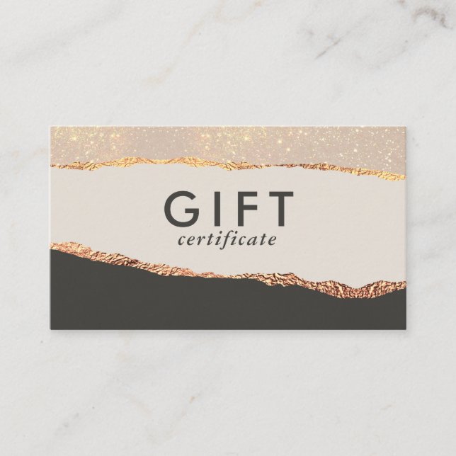 Rose Gold Glitzer & Black Modern Geschenkgutschein Visitenkarte (Vorderseite)