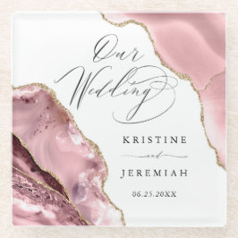 Rose Gold Glitzer Black Script Luxury Hochzeit Glasuntersetzer