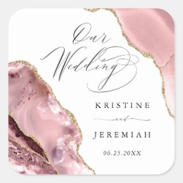 Rose Gold Glitzer Black Script Luxury Hochzeit Quadratischer Aufkleber