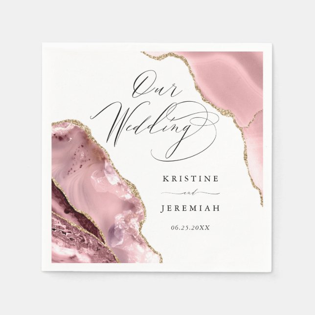 Rose Gold Glitzer Black Script Luxury Hochzeit Serviette (Vorderseite)