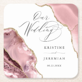 Rose Gold Glitzer Black Script Luxury Wedding Squa Rechteckiger Pappuntersetzer