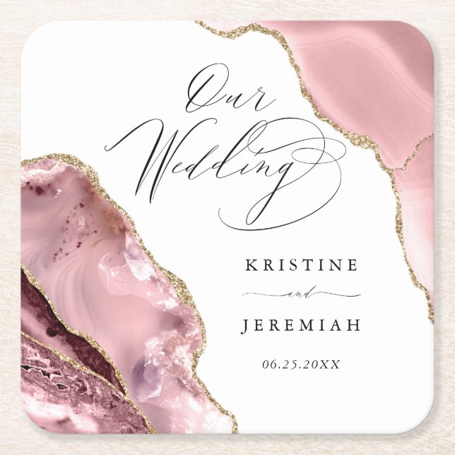 Rose Gold Glitzer Black Script Luxury Wedding Squa Rechteckiger Pappuntersetzer (Vorderseite)