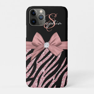 Rose Gold Glitzer Black Zebra Streifen Bow Monogra Case-Mate iPhone Hülle