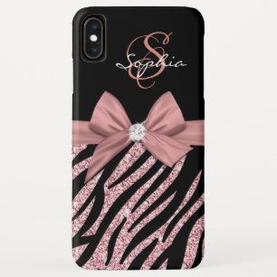 Rose Gold Glitzer Black Zebra Streifen Bow Monogra Case-Mate iPhone Hülle