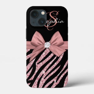Rose Gold Glitzer Black Zebra Streifen Bow Monogra Case-Mate iPhone Hülle