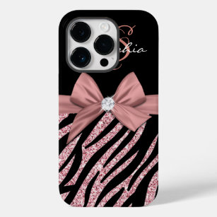 Rose Gold Glitzer Black Zebra Streifen Bow Monogra Case-Mate iPhone 14 Pro Hülle