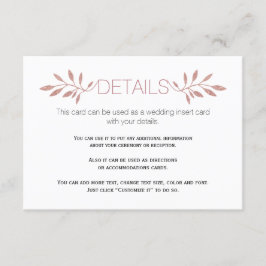 Rose Gold Glitzer Blätter Hochzeitskarte Begleitkarte