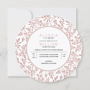 Rose Gold Glitzer Blätter Muster moderne Hochzeit Einladung